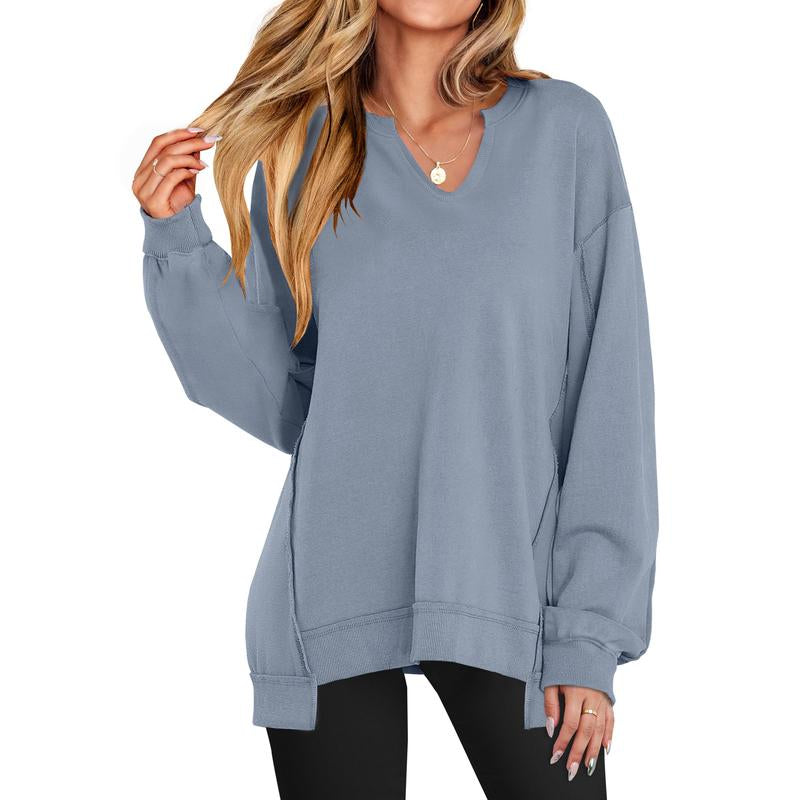 ANRABESS Womens Oversized Sweatshirt V Neck Long Sleeve Tunic Lightweight Pullover 2025 Winter Casual Tops Teen Girl Outfits