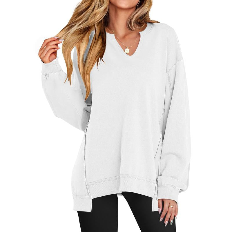 ANRABESS Womens Oversized Sweatshirt V Neck Long Sleeve Tunic Lightweight Pullover 2025 Winter Casual Tops Teen Girl Outfits