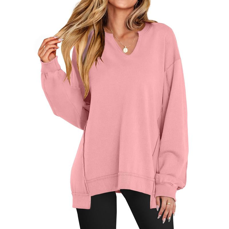 ANRABESS Womens Oversized Sweatshirt V Neck Long Sleeve Tunic Lightweight Pullover 2025 Winter Casual Tops Teen Girl Outfits