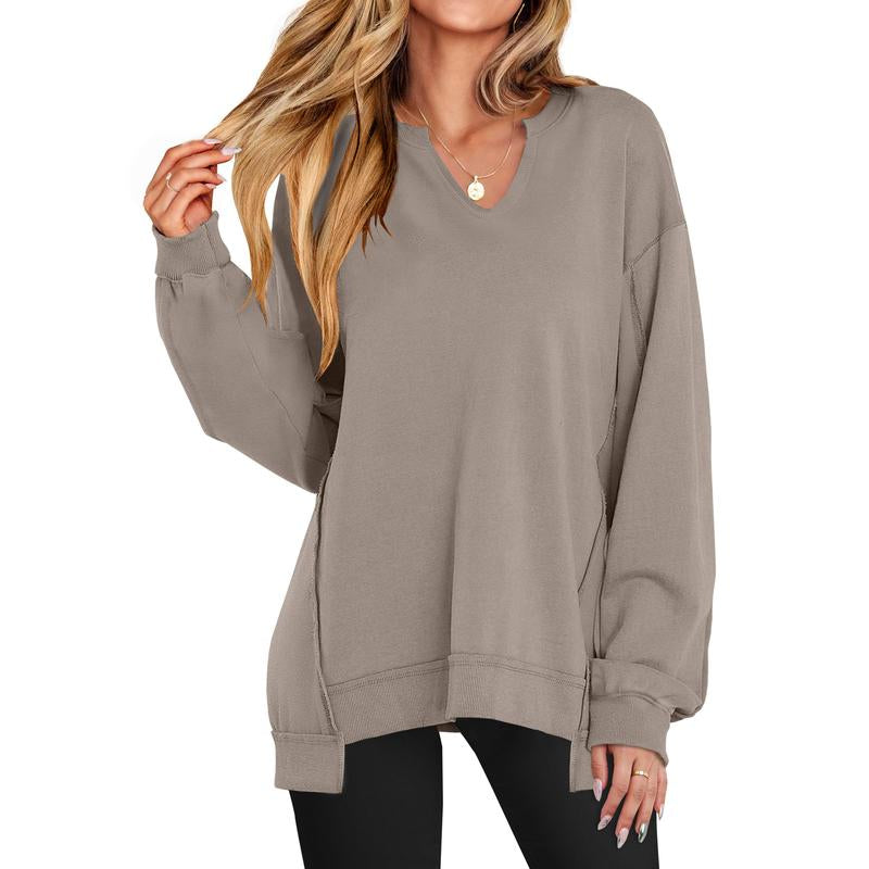 ANRABESS Womens Oversized Sweatshirt V Neck Long Sleeve Tunic Lightweight Pullover 2025 Winter Casual Tops Teen Girl Outfits