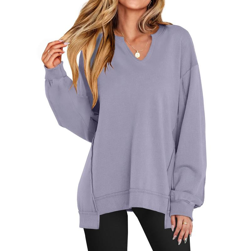 ANRABESS Womens Oversized Sweatshirt V Neck Long Sleeve Tunic Lightweight Pullover 2025 Winter Casual Tops Teen Girl Outfits