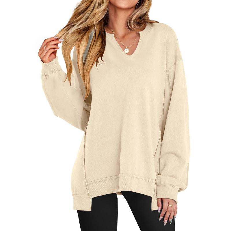 ANRABESS Womens Oversized Sweatshirt V Neck Long Sleeve Tunic Lightweight Pullover 2025 Winter Casual Tops Teen Girl Outfits