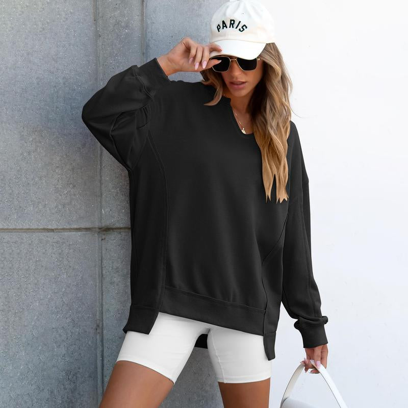 ANRABESS Womens Oversized Sweatshirt V Neck Long Sleeve Tunic Lightweight Pullover 2025 Winter Casual Tops Teen Girl Outfits