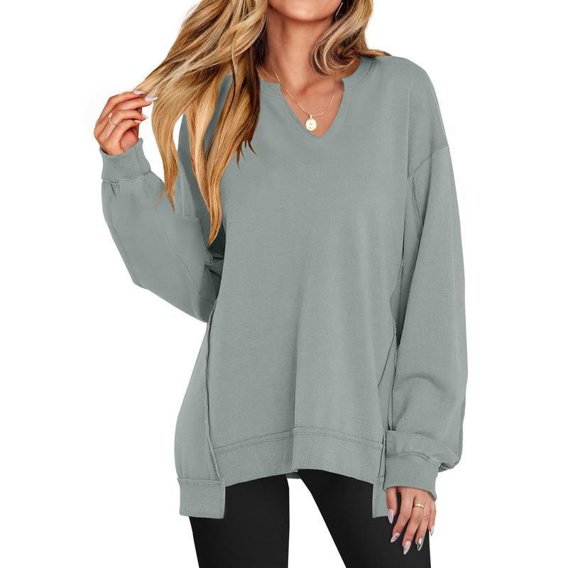 ANRABESS Womens Oversized Sweatshirt V Neck Long Sleeve Tunic Lightweight Pullover 2025 Winter Casual Tops Teen Girl Outfits
