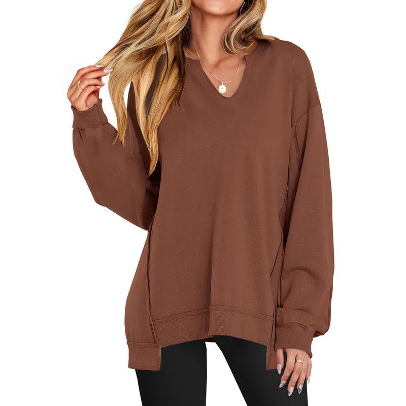 ANRABESS Womens Oversized Sweatshirt V Neck Long Sleeve Tunic Lightweight Pullover 2025 Winter Casual Tops Teen Girl Outfits