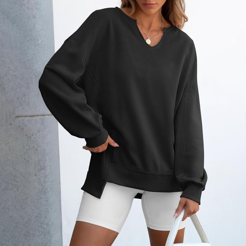 ANRABESS Womens Oversized Sweatshirt V Neck Long Sleeve Tunic Lightweight Pullover 2025 Winter Casual Tops Teen Girl Outfits