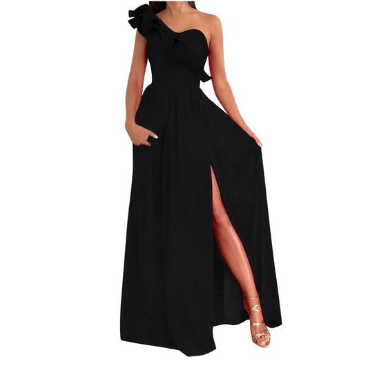 EDHITNR Womens Dresses plus Size Women'S Summer Dresses , Sleeveless Sloping Shoulder Sexy Long Party Club Dresses, Sizes S-2XL
