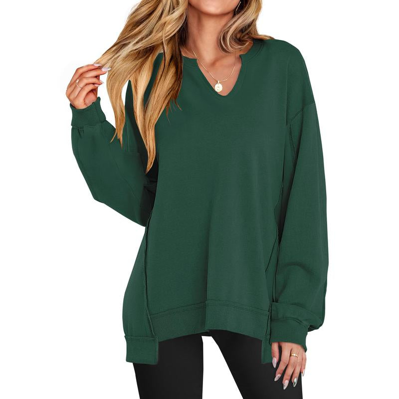 ANRABESS Womens Oversized Sweatshirt V Neck Long Sleeve Tunic Lightweight Pullover 2025 Winter Casual Tops Teen Girl Outfits