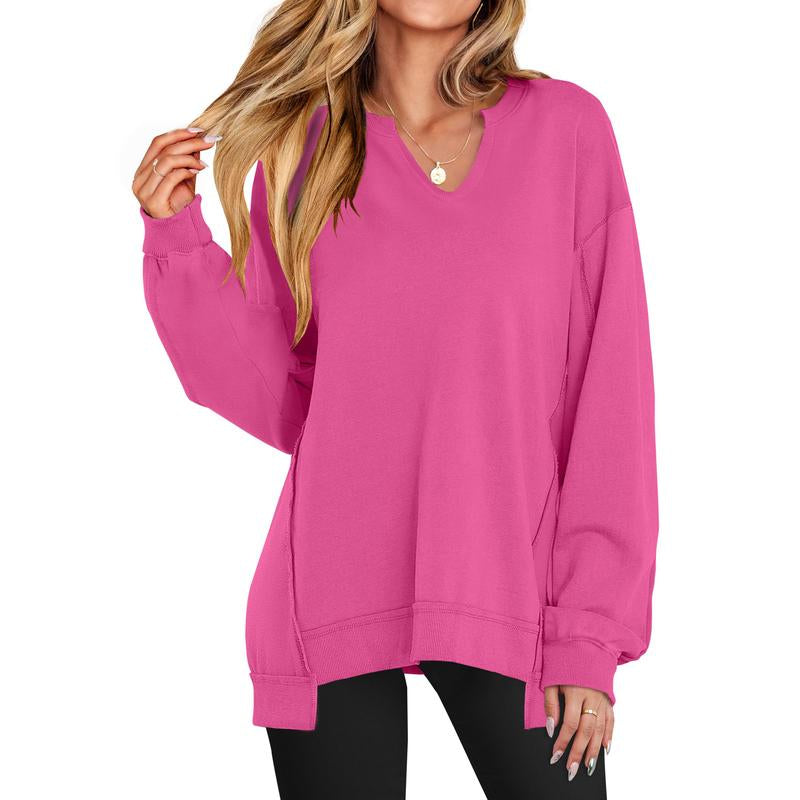 ANRABESS Womens Oversized Sweatshirt V Neck Long Sleeve Tunic Lightweight Pullover 2025 Winter Casual Tops Teen Girl Outfits