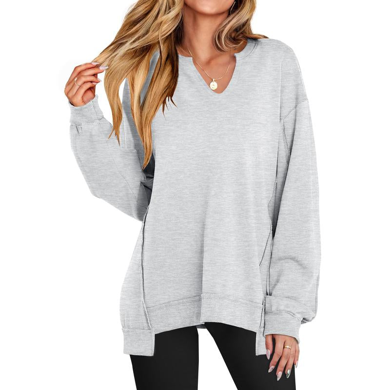 ANRABESS Womens Oversized Sweatshirt V Neck Long Sleeve Tunic Lightweight Pullover 2025 Winter Casual Tops Teen Girl Outfits