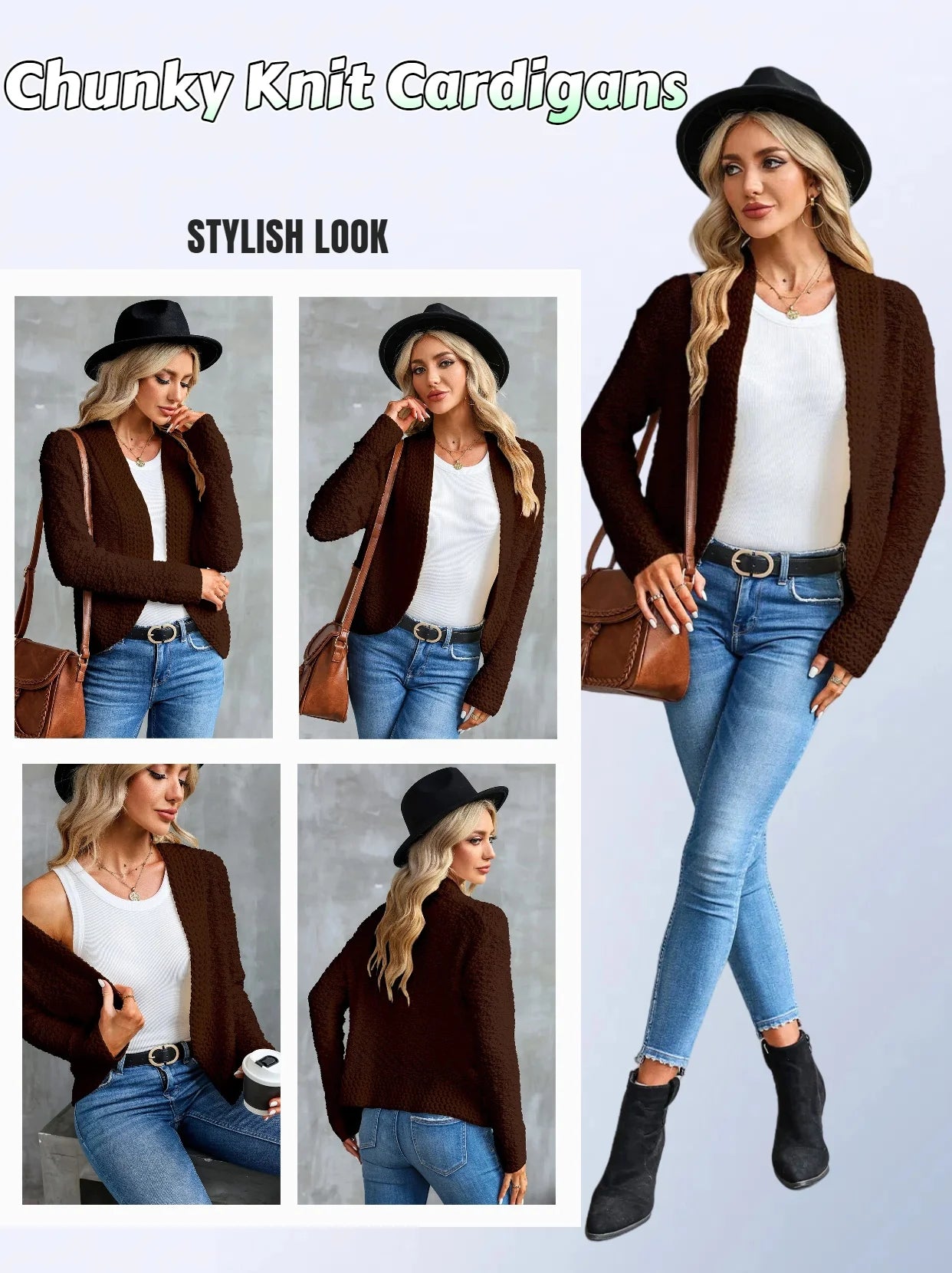 Women'S Sweaters Fashion Casual Open Front Long Sleeve Chunky Knit Cardigans Outerwear Coats