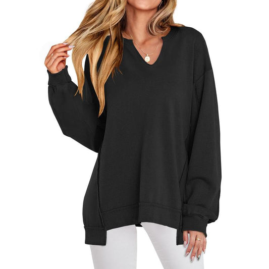 ANRABESS Womens Oversized Sweatshirt V Neck Long Sleeve Tunic Lightweight Pullover 2025 Winter Casual Tops Teen Girl Outfits