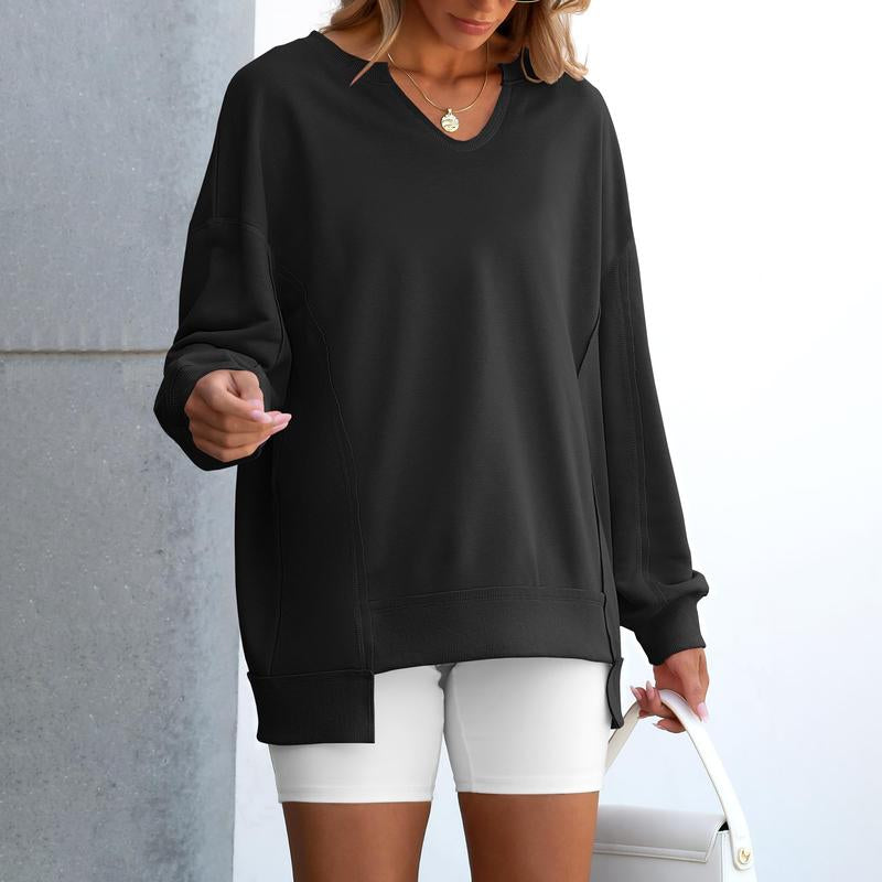 ANRABESS Womens Oversized Sweatshirt V Neck Long Sleeve Tunic Lightweight Pullover 2025 Winter Casual Tops Teen Girl Outfits