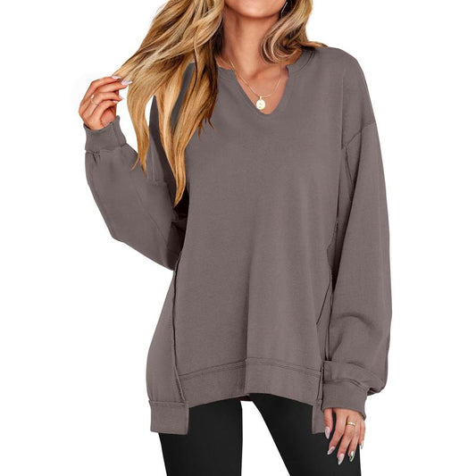 ANRABESS Womens Oversized Sweatshirt V Neck Long Sleeve Tunic Lightweight Pullover 2025 Winter Casual Tops Teen Girl Outfits
