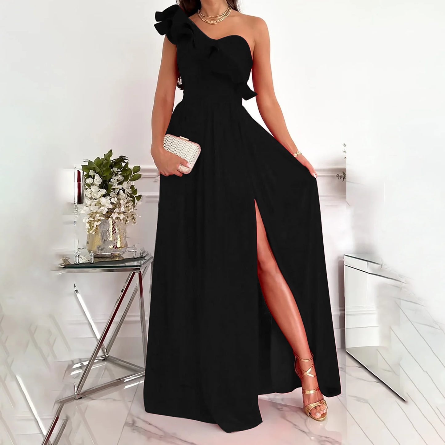 EDHITNR Womens Dresses plus Size Women'S Summer Dresses , Sleeveless Sloping Shoulder Sexy Long Party Club Dresses, Sizes S-2XL