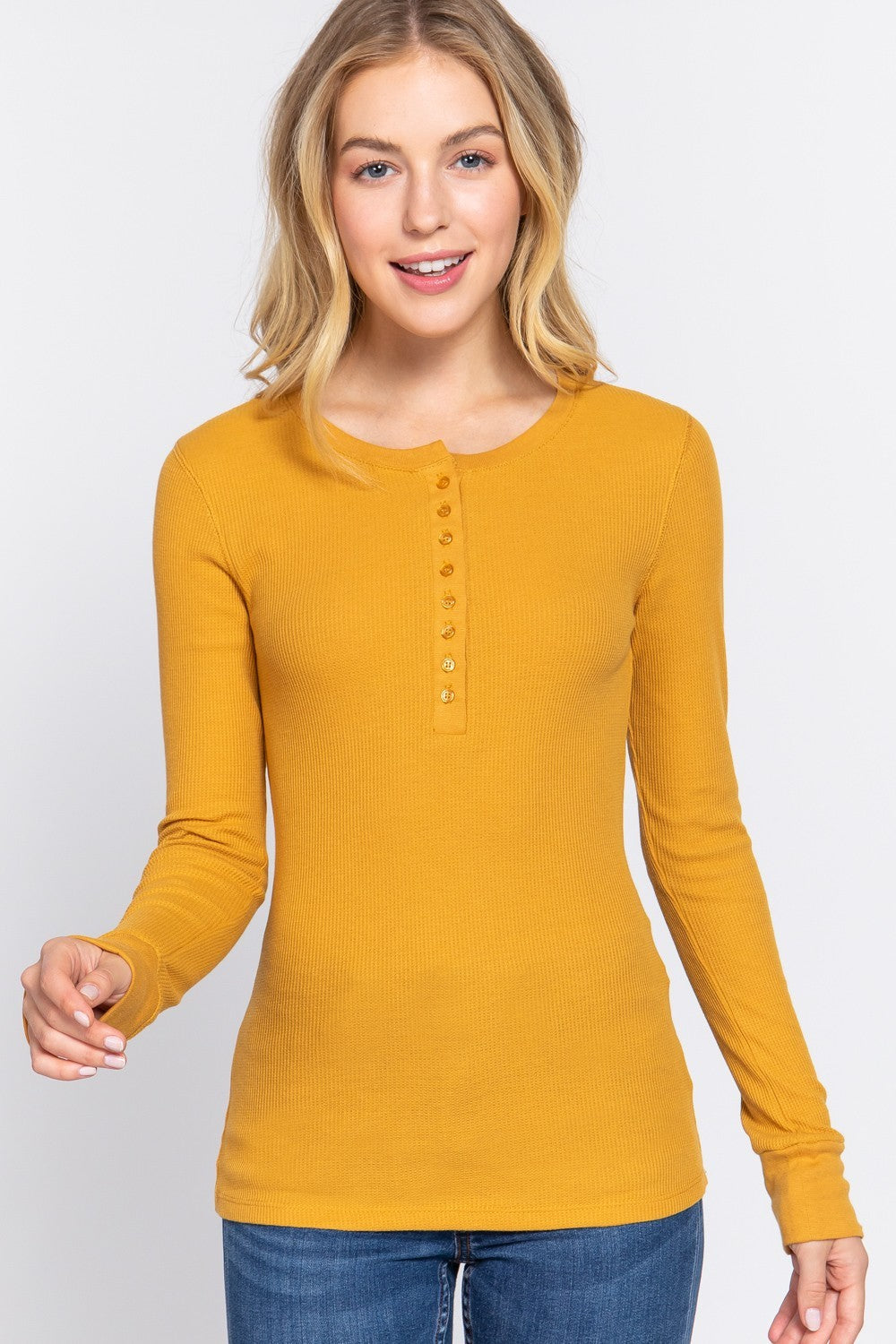 Womens Henley Warm Soft Thermal Top Button T-Shirt Waffle Knit Layering