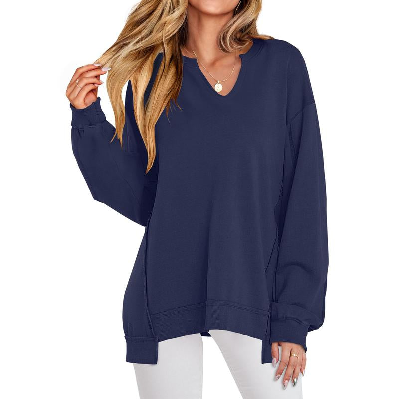 ANRABESS Womens Oversized Sweatshirt V Neck Long Sleeve Tunic Lightweight Pullover 2025 Winter Casual Tops Teen Girl Outfits